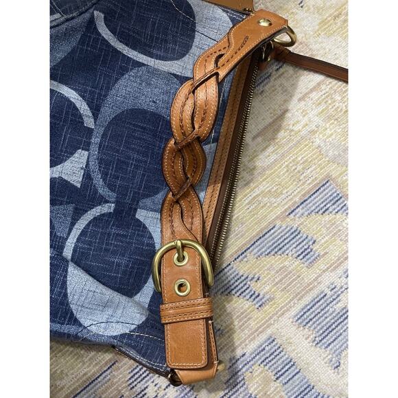 Vintage Y2K Coach Denim Blue 
Signature “C” Print Hobo Bag with Brass Hardware - Picture 4 of 7